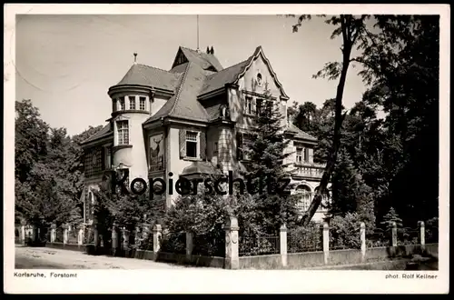 ALTE POSTKARTE KARLSRUHE FORSTAMT 1940 HIRSCH GEMÄLDE AM HAUS PHOTO ROLF KELLNER Ansichtskarte cpa AK postcard