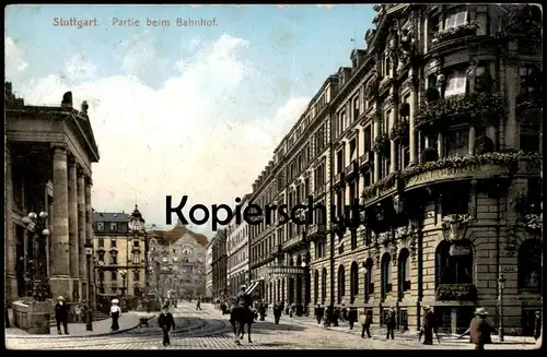 ALTE POSTKARTE STUTTGART PARTIE BEIM BAHNHOF HOTEL MARQUARDT Pferd horse Ansichtskarte cpa AK postcard