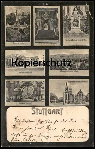 ALTE POSTKARTE STUTTGART BAHNHOF INNERES KARL GEROK DENKMAL EUGENSBRUNNEN MARMORTREPPE AK Ansichtskarte postcard cpa