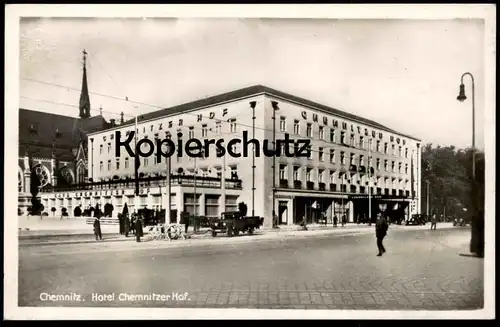 ALTE POSTKARTE CHEMNITZ HOTEL CHEMNITZER HOF 1933 MÄNNER BETRACHTEN ABSPERRUNG AK Ansichtskarte postcard cpa