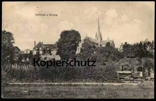 ALTE POSTKARTE SCHLOSS UND KIRCHE SENUE ARDENNEN DAMPFLOK locomotive à vapeur steam engine train Ardennes cpa AK