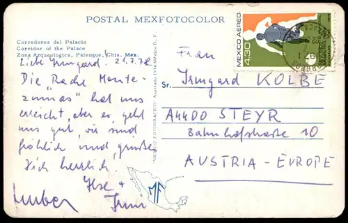 ÄLTERE POSTKARTE CORRIDOR OF THE PALACE MEXIKO Mexico Palenque Archäologie Briefmarke Fussball WM 1978 postcard