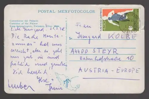 ÄLTERE POSTKARTE CORRIDOR OF THE PALACE MEXIKO Mexico Palenque Archäologie Briefmarke Fussball WM 1978 postcard