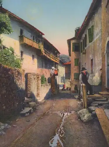 ALTE POSTKARTE AGRA DORFSTRASSE STRADA COMUNALE Ticino Collina d'Oro alter Mann Ansichtskarte postcard cpa AK