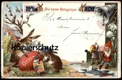 ALTE POSTKARTE BESTE OSTERGRÜSSE OSTERHASEN HASE MALER VERMENSCHLICHT ZWERGE Zwerg Ostern nains dwarfs easter postcard
