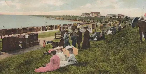 ALTE POSTKARTE NORDSEEBAD BÜSUM AM HERRENSTRAND FRISCHE MILCH DAMEN MIT SCHIRM umbrella parapluie AK cpa postcard