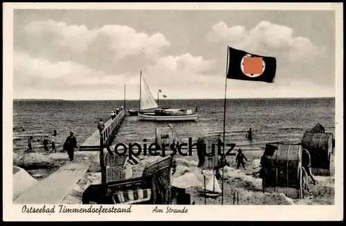 ALTE POSTKARTE OSTSEEBAD TIMMENDORFERSTRAND AM STRANDE Timmendorfer Strand Flagge Strand 40er Jahre flag postcard AK cpa