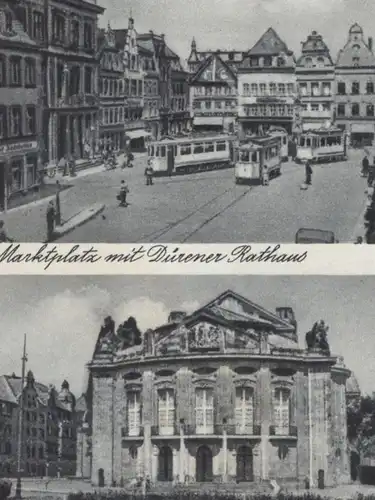 ALTE POSTKARTE DÜREN 1940 HOESCHPLATZ WIRTELTORPLATZ BAHNHOF MARKTPLATZ MIT RATHAUS gare station  Ansichtskarte postcard