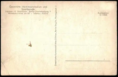 ALTE POSTKARTE GASTSTÄTTE MOMMSENSTADION UND SPORTBAUDE MIT GARTEN Hund dog chien postcard Ansichtskarte cpa AK