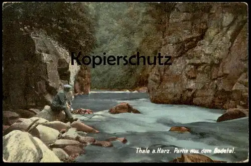 ALTE POSTKARTE THALE A. HARZ PARTIE AUS DEM BODETAL Bode Angler Fischer fishing fischerman pecheur Ansichtskarte cpa AK