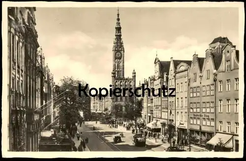 ALTE POSTKARTE DANZIG LANGERMARKT UND RATHAUS 1942 Gdansk Polska Rathaus Langemarkt Langenmarkt postcard Oberfähnrich AK