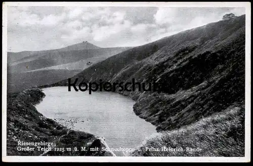 ALTE POSTKARTE RIESENGEBIRGE GROSSER TEICH 1225 M Ü. M. MIT SCHNEEKOPPE UND PRINZ-HEINRICH-BAUDE Schlesien Krkonose cpa