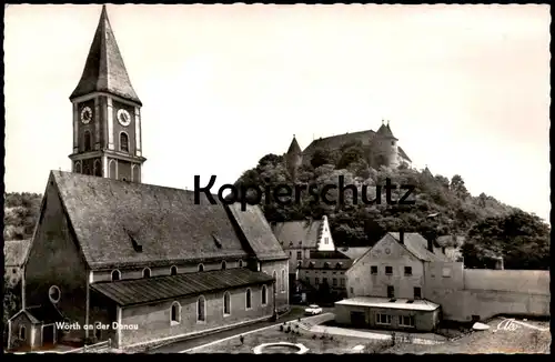 ÄLTERE POSTKARTE WÖRTH AN DER DONAU BLICK VON DER KREISSPARKASSE AUF KIRCHE UND SCHLOSS cpa AK Ansichtskarte postcard