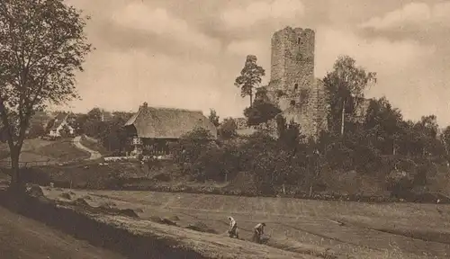 ALTE POSTKARTE RUINE WALDAU BEI KÖNIGSFELD FELDARBEIT Burg Schloss chateau castle Schwarzwald cpa Ansichtskarte postcard