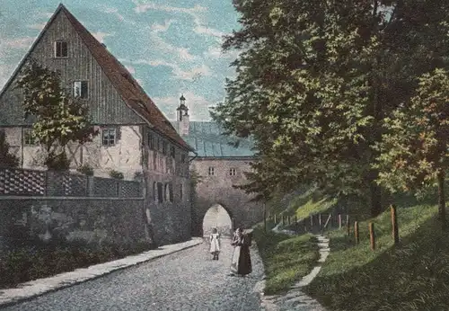 ALTE POSTKARTE GRUSS AUS GÖRLITZ FINSTERTHOR FRAU MIT KIEPE Finstertor Zgorzelec Ansichtskarte postcard cpa AK