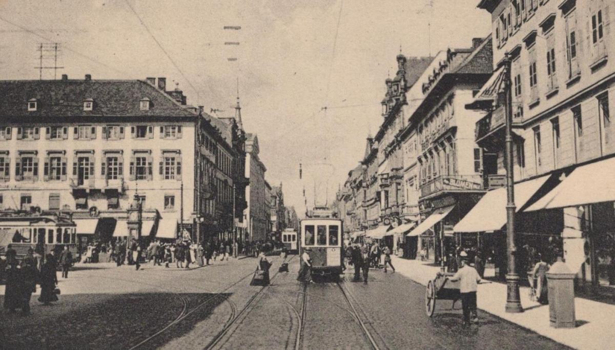 ALTE POSTKARTE KARLSRUHE I. B. KAISERSTRASSE STEMPEL