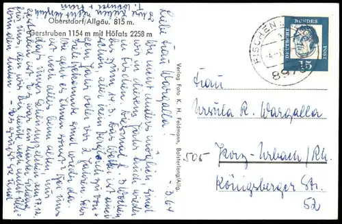 ÄLTERE POSTKARTE OBERSTDORF ALLGÄU 815 M GERSTRUBEN 1154 M MIT HÖFATS 2258 M Bauernhaus Winter Schnee cpa AK postcard