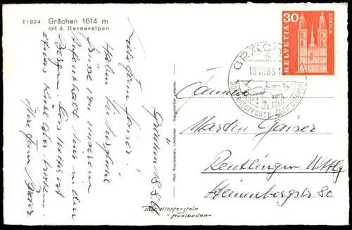 ÄLTERE POSTKARTE GRÄCHEN 1614 M MIT DEN BERNERALPEN Berner Alpen Breithorn Schweiz Suisse cpa AK Ansichtskarte postcard