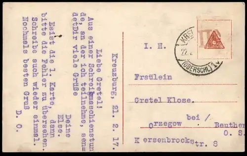 ALTE POSTKARTE FRAU IN TRACHT MIT FISCHERNETZ KATZE cat chat Lehrstunde Schreibmaschine Kreuzburg typewriter postcard AK