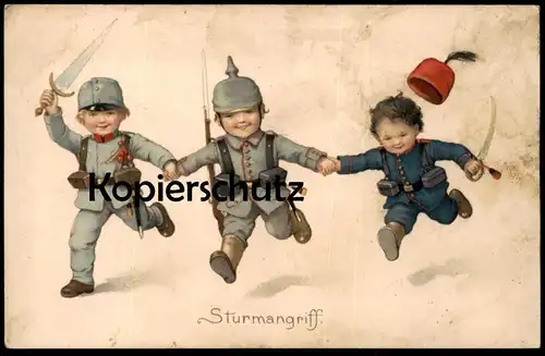 ALTE POSTKARTE STURMANGRIFF KINDER ALS SOLDAT enfants soldier uniform Pauli Ebner ? children postcard cpa Feldgraue
