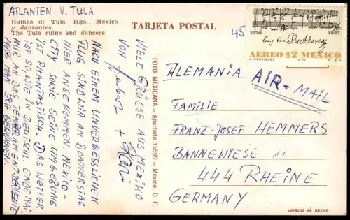 ÄLTERE POSTKARTE RUINAS DE TULA HGO. MÉXICO Y DANZANTES MEXIKO INDIANER Indians Indien Ansichtskarte postcard