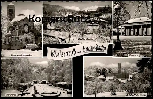ÄLTERE POSTKARTE WINTERGRUSS AUS BADEN-BADEN BERNHARDUSKIRCHE KURHAUS WESTSTADT PARADIES WINTER Ansichtskarte postcard