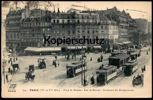 ALTE POSTKARTE PARIS PLACE DE RENNES RUE DE RENNES BOULEVARD DU MONTPARNASSE Ansichtskarte postcard cpa AK