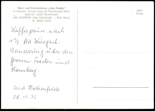 ÄLTERE POSTKARTE GAST- UND PENSIONSHAUS ZUM FREDEN SENTRUP ÜBER OSNABRÜCK RUF IBURG Ansichtskarte postcard cpa AK