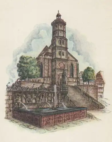 ÄLTERE POSTKARTE SCHWÄBISCH HALL MARKTBRUNNEN UND PRANGER MIT MICHAELSKIRCHE P. HÄRLE pillory le pilori Ansichtskarte