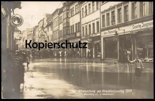ALTE POSTKARTE NAUMBURG JAKOBSTRASSE ÜBERSCHWEMMUNG KIRSCHFESTMONTAG 1909 JULIUS FALKENSTEIN WACHTER RICHTER LEISERING