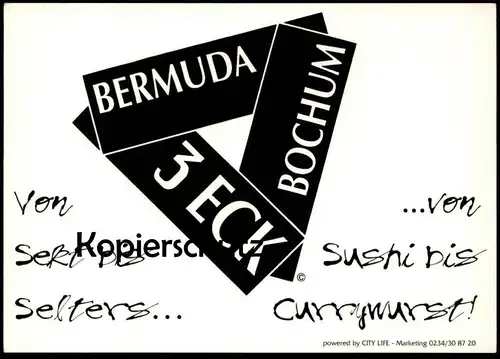 ÄLTERE POSTKARTE BERMUDA 3 ECK BOCHUM BERMUDADREIECK SUSHI BIS CURRYWURST SEKT BIS SELTERS postcard cpa Ansichtskarte AK