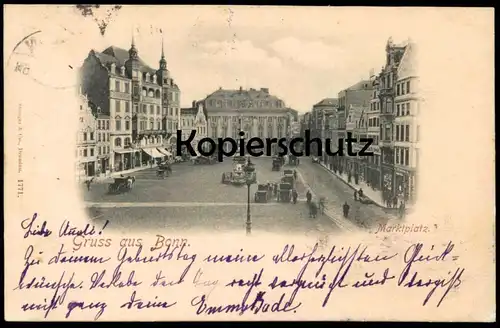 ALTE POSTKARTE GRUSS AUS BONN MARKTPLATZ 1897 KUTSCHEN KUTSCHE postcard cpa Ansichtskarte AK