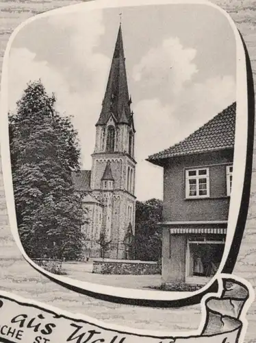 ÄLTERE POSTKARTE GRUSS AUS WALLENHORST PFARRKIRCHE ST. ALEXANDER MIT KAPELLE postcard cpa Ansichtskarte AK