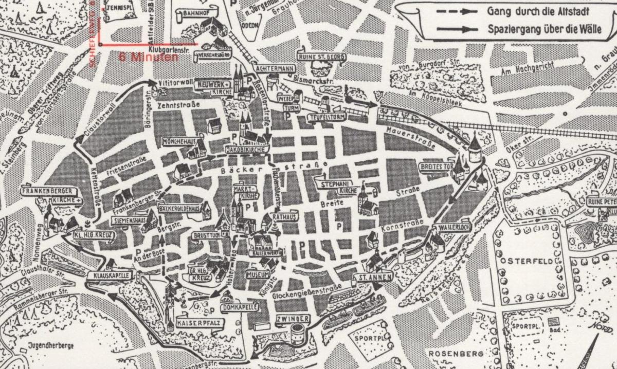 ÄLTERE KARTE GÄSTEHAUS GARNI ELISABETH MÖLLER GOSLAR Stadtplan map