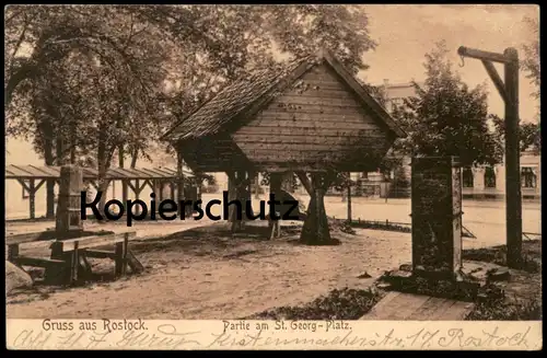 ALTE POSTKARTE GRUSS AUS ROSTOCK PARTIE AM ST. GEORG-PLATZ GALGEN Ansichtskarte AK postcard cpa