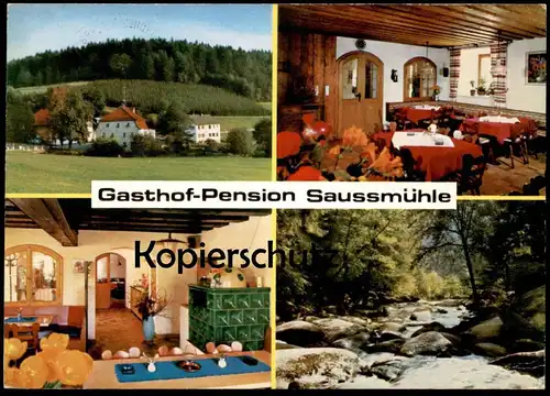 ÄLTERE POSTKARTE GASTHOF-PENSION SAUSSMÜHLE WALDKIRCHEN BAYERISCHER WALD EINGANG SAUSSBACHKLAMM postcard Ansichtskarte