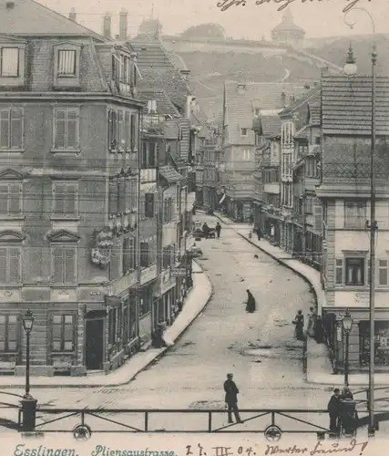 ALTE POSTKARTE ESSLINGEN PLIENSAUSTRASSE 1904 STEMPEL KÖNIGLICH WÜRTTEMBERGISCHE BAHNPOST cpa Ansichtskarte postcard AK