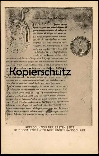 ALTE POSTKARTE REPRODUKTION DER ERSTEN SEITE DER DONAUESCHINGER NIBELUNGEN HANDSCHRIFT Donaueschingen cpa AK postcard