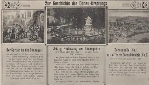 ALTE POSTKARTE BESTE GRÜSSE AUS DONAUESCHINGEN GESCHICHTE DES DONAU-URSPRUNGS URSPRUNG Ansichtskarte cpa AK postcard