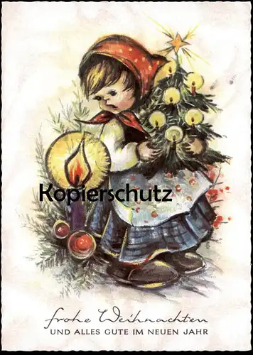 ÄLTERE POSTKARTE FROHE WEIHNACHTEN UND ALLES GUTE IM NEUEN JAHR MÄDCHEN TANNENBAUM Kind versilbert seidenartig postcard