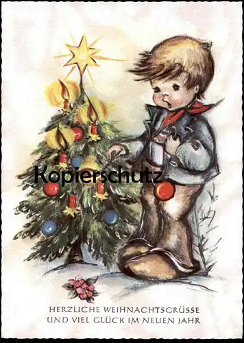 ÄLTERE POSTKARTE HERZLICHE WEIHNACHTSGRÜSSE UND VIEL GLÜCK IM NEUEN JAHR KIND JUNGE boy Kind versilbert seidenartig cpa