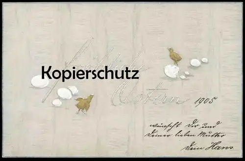 ALTE PRÄGE POSTKARTE FRÖHLICHE OSTERN KÜKEN EI Eier chick poussin eggs easter paques postcard Ansichtskarte cpa AK