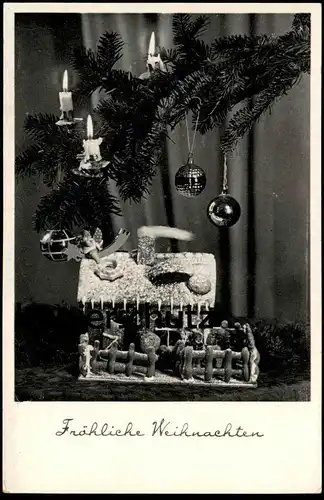 ALTE POSTKARTE FRÖHLICHE WEIHNACHTEN KRIPPE ALS LEBKUCHENHAUS gingerbread pain d'épices christmas postcard Ansichtskarte