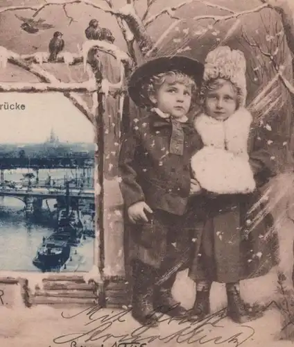 ALTE POSTKARTE BERLIN LEHRTER BAHNHOF UND MOLTKEBRÜCKE Prosit Neujahr station gare Kinder enfants children AK cpa