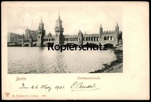 ALTE POSTKARTE BERLIN OBERBAUMBRÜCKE 1901 BRÜCKE KREUZBERG FRIEDRICHSHAIN bridge pont postcard Ansichtskarte cpa AK