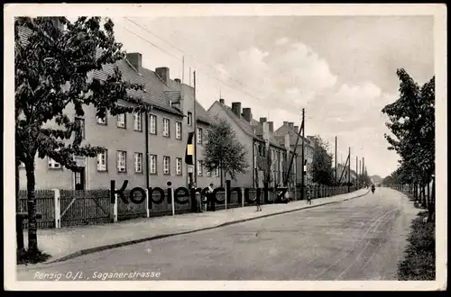 ALTE POSTKARTE PENZIG O./L. BEFLAGGUNG SAGANERSTRASSE Piensk Görlitz postcard Ansichtskarte AK cpa