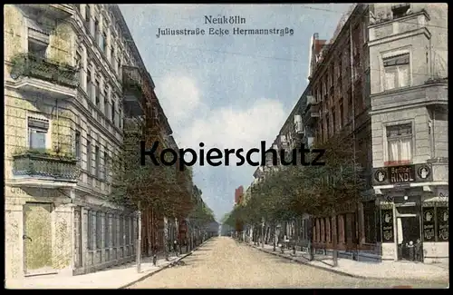 ALTE POSTKARTE BERLIN NEUKÖLLN JULIUSSTRASSE ECKE HERMANNSTRASSE ECKKNEIPE Berliner Kindl postcard Ansichtskarte AK cpa