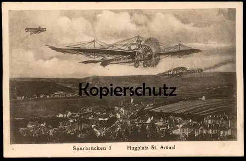 ALTE POSTKARTE SAARBRÜCKEN 1 FLUGPLATZ ST. ARNUAL FLUGZEUG RUMPLER-TAUBE airplane avion airport Ansichtskarte AK cpa