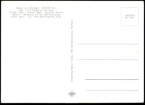 ÄLTERE POSTKARTE RANCH ZUM WIESGEN WHISKY BILL SALOON FORSBACH BEI KÖLN Rösrath postcard Ansichtskarte AK cpa