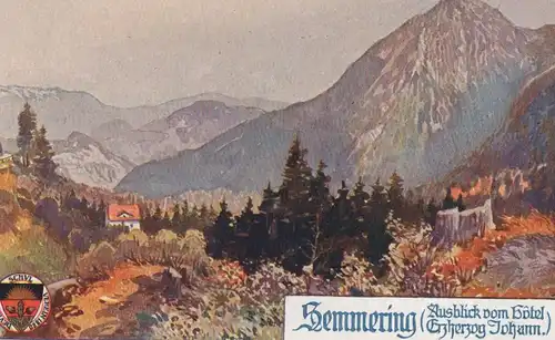 ALTE KÜNSTLER POSTKARTE SEMMERING AUSBLICK VOM HOTEL ERZHERZOG JOHANN postcard Ansichtskarte AK cpa